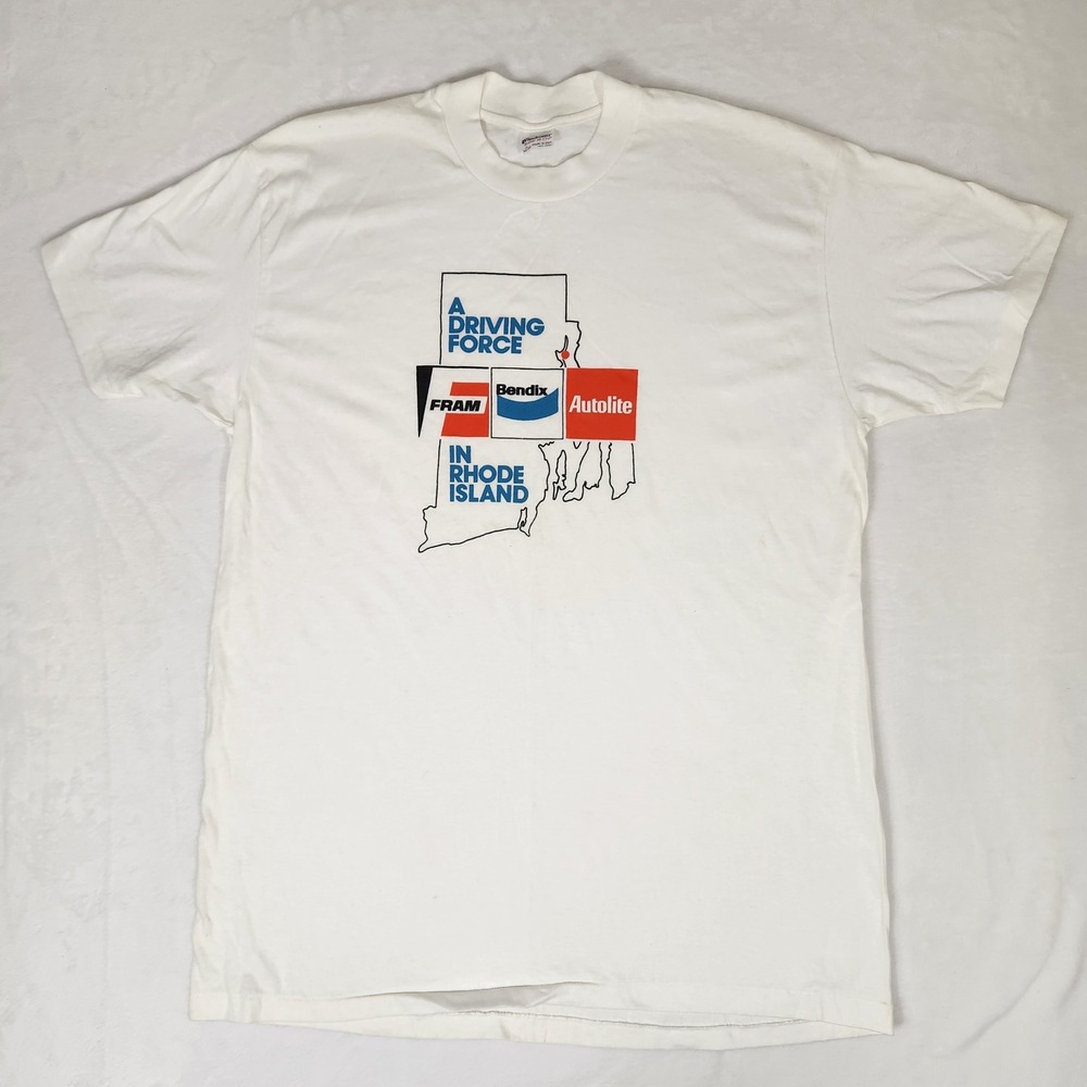 Vintage Stedman Super Hi-Cru Rhode Island Fram Bendix T-Shirt XL White USA Made